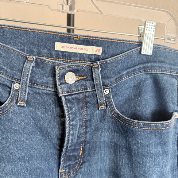 Levis 318 Shaping Wide Leg Jeans Womens 28 Blue High Rise Stretch Denim - Picture 3 of 7